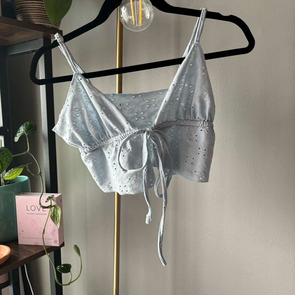 blue floral tie tank